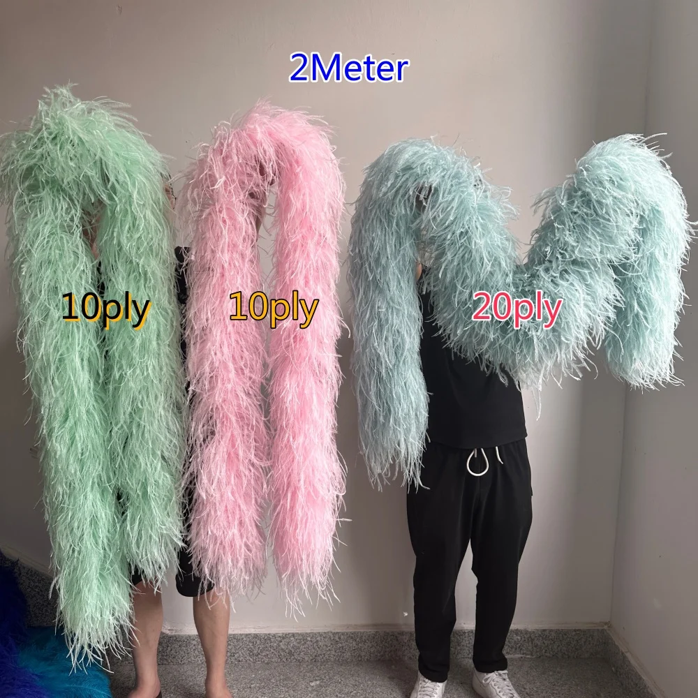 2/3/6/10/20 Ply High Quality Ostrich Feather Boa 2Meters Fluffy Plume Scarf For Garment Party Dress Sewing Stage Show DIY Craft