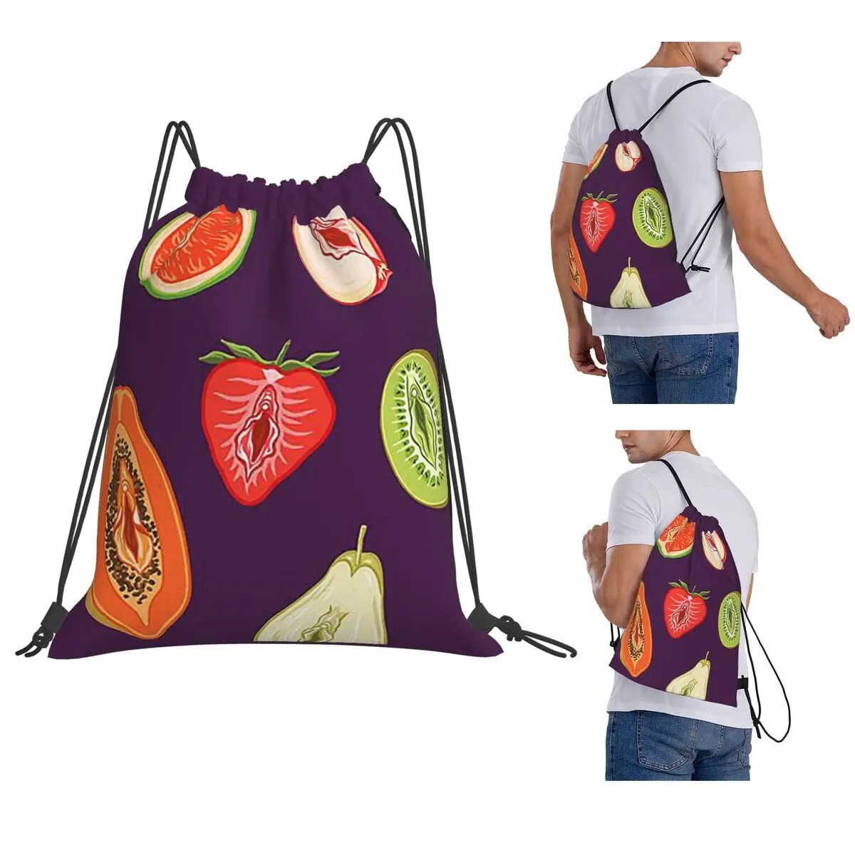 Sexy Vulva Fruits Backpacks Fashion Drawstring Bags Storage Bag Book Bags for Travel School