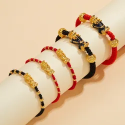 1PC Lucky Pixiu Bracelet Black and Red Rope Pixiu Weaving Bracelet Hand String Birthday Gift