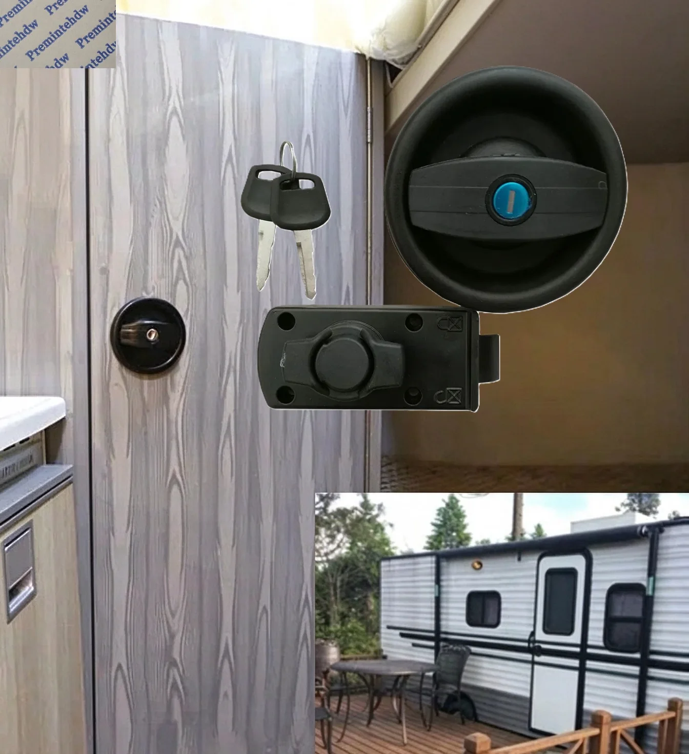 1Pc Round Black RV Exterior Door Lock Camper Bath Latch