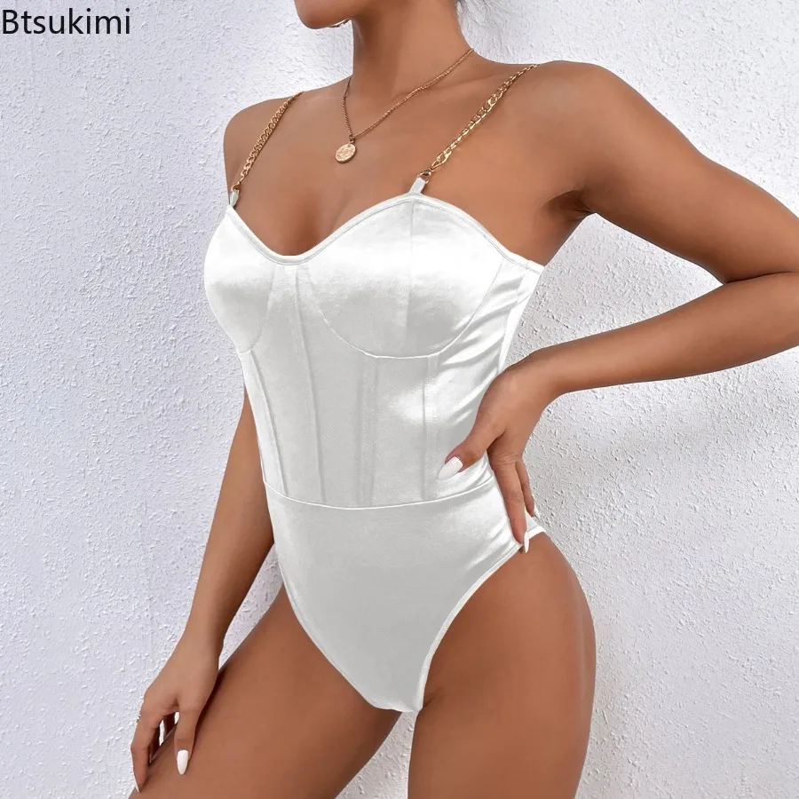 2026 Bodysuit Female Short Jumpsuit Lingerie Black White Elegant Coquette Chic Sexy Fashion Chain Backless Camisoles One-pieces