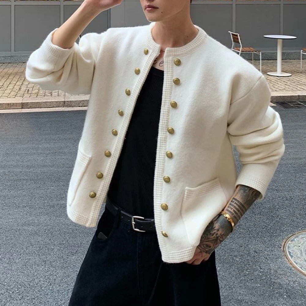 

2025 Winter New Men's Solid Color Long-Sleeved Cardigan Sweater American Retro Fashion Trend High Street Casual Niche Men's Top