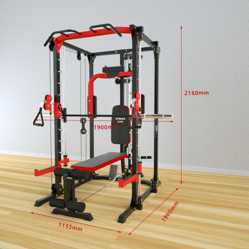 160kg Multi Function Fitness Equipment Home Gym Smith Machine Power Rack With Pulley System