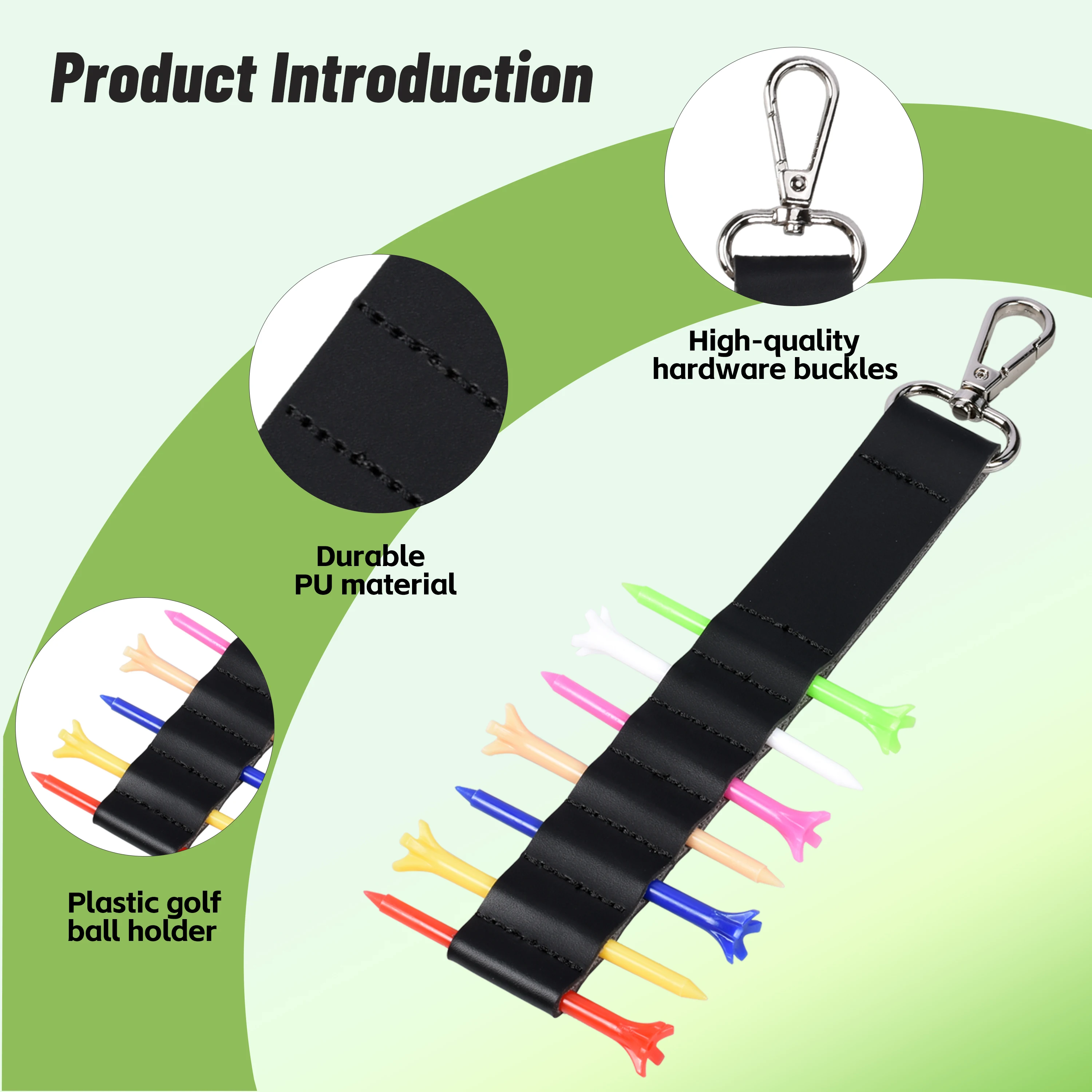 Golf Tee Holder Portable PU Leather Case with 360° Rotatable Hook Lightweight Golf Tee Storage Bag for Golf Accessories