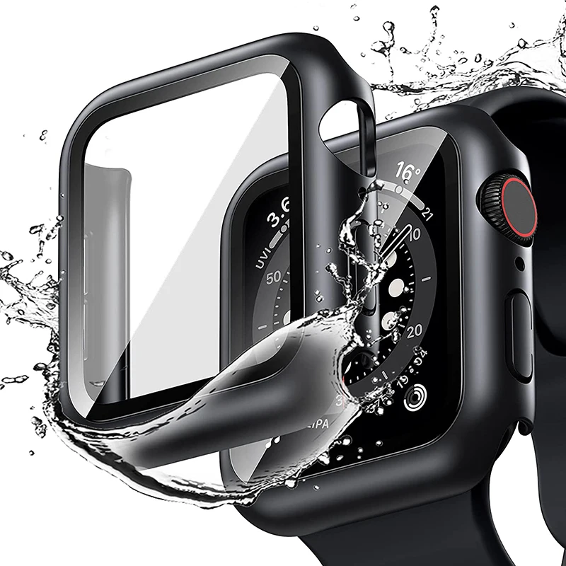 Закаленное стекло + чехол для Apple Watch 9 8 41 мм 45 мм 42 мм 38 мм Защитный чехол для экрана из ПК iWatch series 7 6 5 4 se 44 мм 40 мм