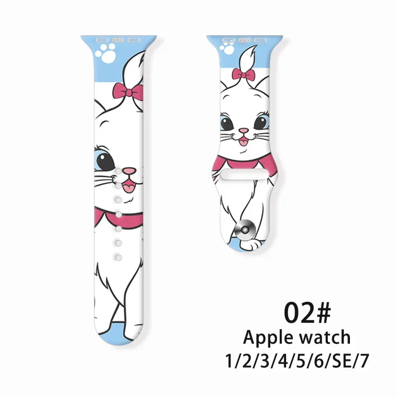 Disney Marie Cat Silicone Strap for Apple Watch Band 7 6 5 SE 4 3 2 1 Cute Bracelet for IWatch Series 41mm 45mm 42mm 38 40 44mm