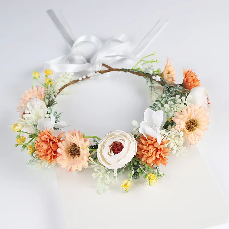 인공 꽃 땋은 화환 신부 여성 꽃 크라운 헤어 밴드 웨딩 꽃 머리띠 화환 리본 소녀 헤어 액세서리