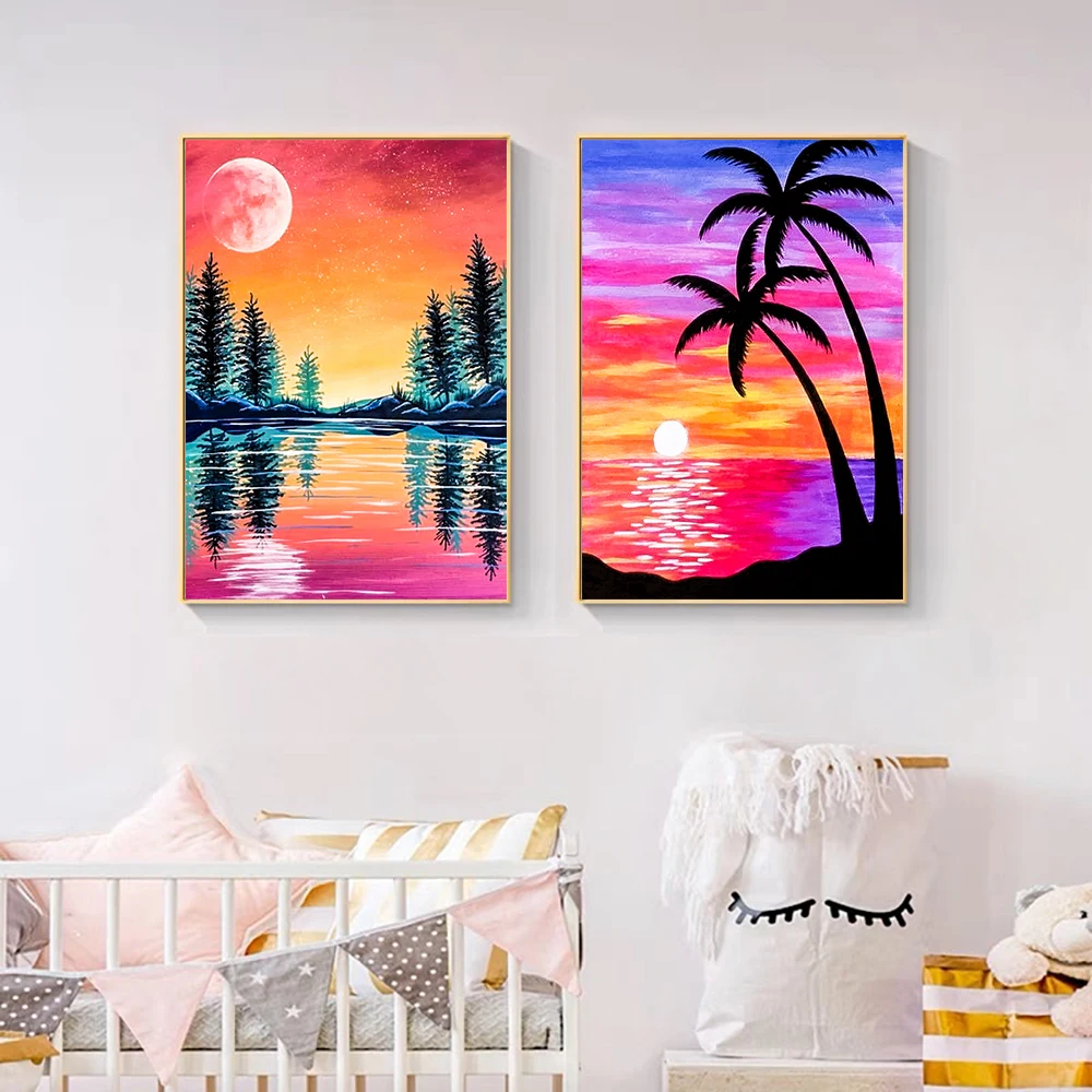 Aurora Landschaft Diamantmalerei Sternennacht Mond Vollbohr-Mosaik Stickerei Kreuzstich-Sets DIY Heimdekoration Geschenk für Erwachsene – Detail 3