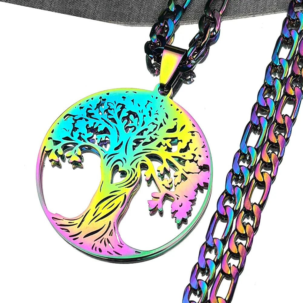 

Tree Of Life Heart Chain For Women Men Stainless Steel Rainbow Color Lucky Amulet Faith Male Party Love Necklace Jewelry Gifts