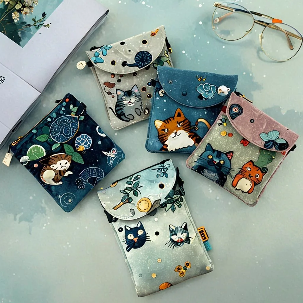 Mulheres bolsas de moedas de algodão bonito dos desenhos animados mini almofada sanitária bolsa dobrável para juntas guardanapo toalha armazenamento bolsa caso organizador