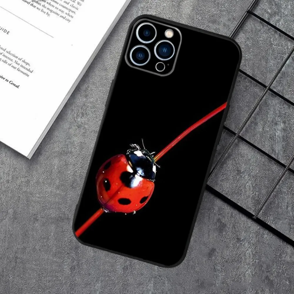 Seven-Star Ladybug Phone Case For Apple iPhone 15,14,13,12,11,XS,XR,X,8,7,Pro,Max,Plus,mini Silicone Black Cover