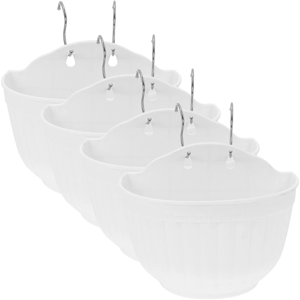 

4 Sets Wall Mounted Flower Pots White Small Resin Hanging Planter Vertical Plants Balcony Garden Decor Durability