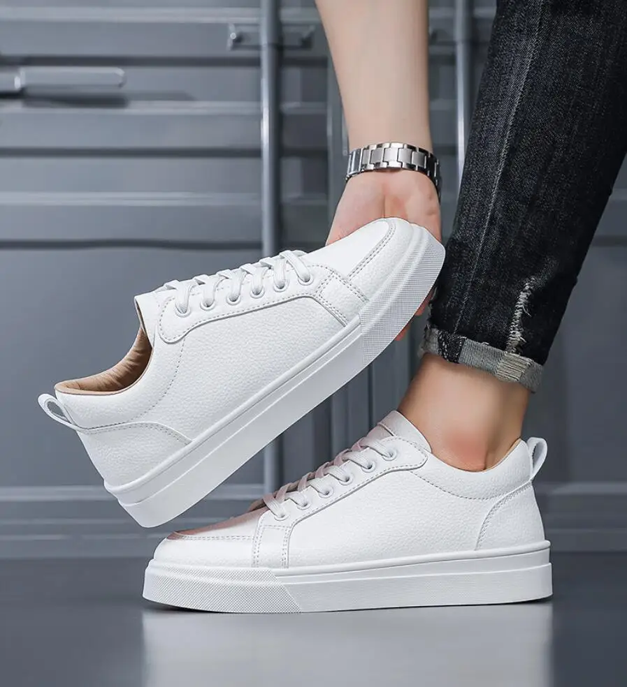 

Новая корейская версия, мужские белые туфли, модная универсальная студенческая повседневная спортивная обувь, мужские туфли для доски, кожаные повседневные кроссовки