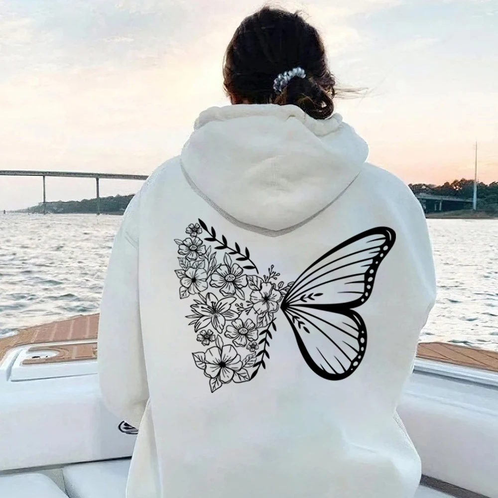 Butterfly Hoodie Floral Butterfly Hooded Sweatshirt Trendy Butterflies Inspirational Pullover Vintage Aesthetic Graphic Hoodies