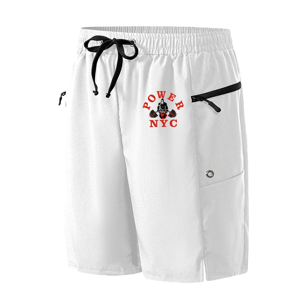 Men's Multi Pocket Fitness Shorts Creative Print Casual Knee Length Shorts Outdoor Fitness Training With Zippered Pockets