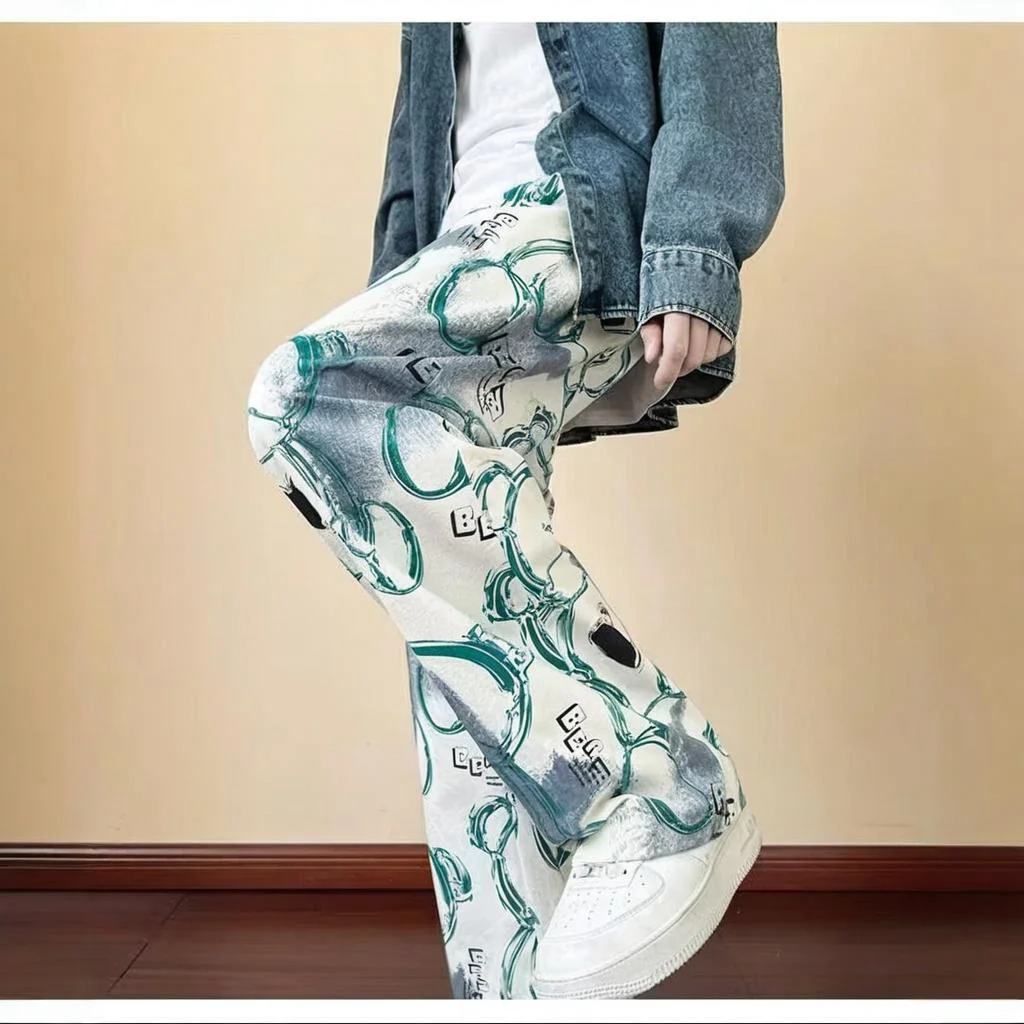 

Men's New Spring and Autumn Casual Pants with a Lazy Graffiti Bear Design, Loose Straight-Leg Pants, Trendy and Versatile
