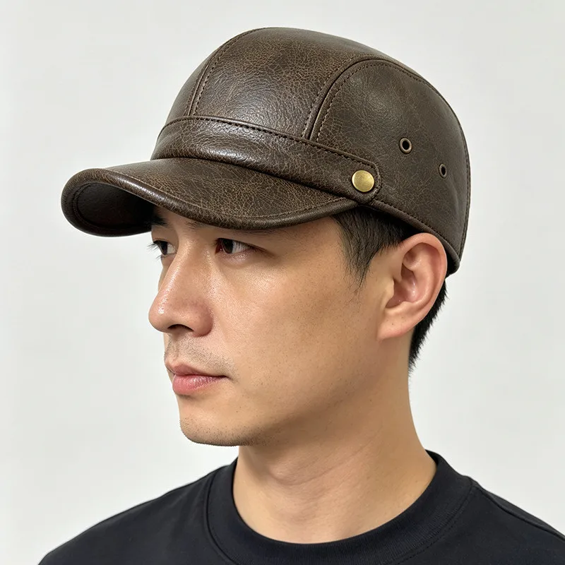 Autumn Winter Cowhide Leather Baseball Caps For Men Cold-proof Warm Leather Cap Party Hats Men's Cap casquette gorras 모자 кепка