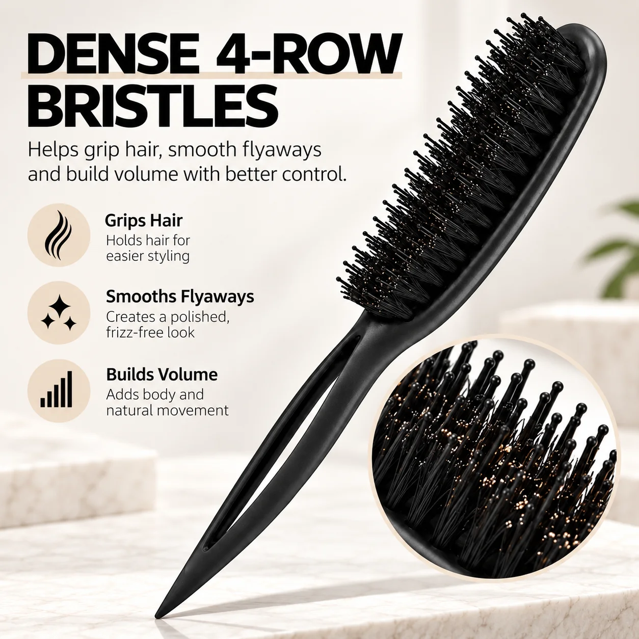 Edge Control Hair Brush Set - Teasing Bristle & Rat Tail Comb for Slick Back Ponytail, Volumizing Lift Tool