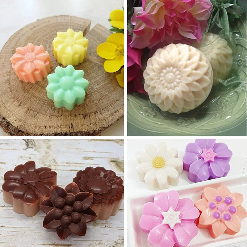 2 Pack Silicone Soap Molds 6 Cavities Different Flower Shapes Ice Cream Tray Fondant Silicone Mold Perfect Making for Soap