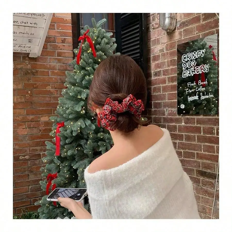 

Retro Red Plaid Large Scrunchie Hair Accessory For Women Festival Hair Band