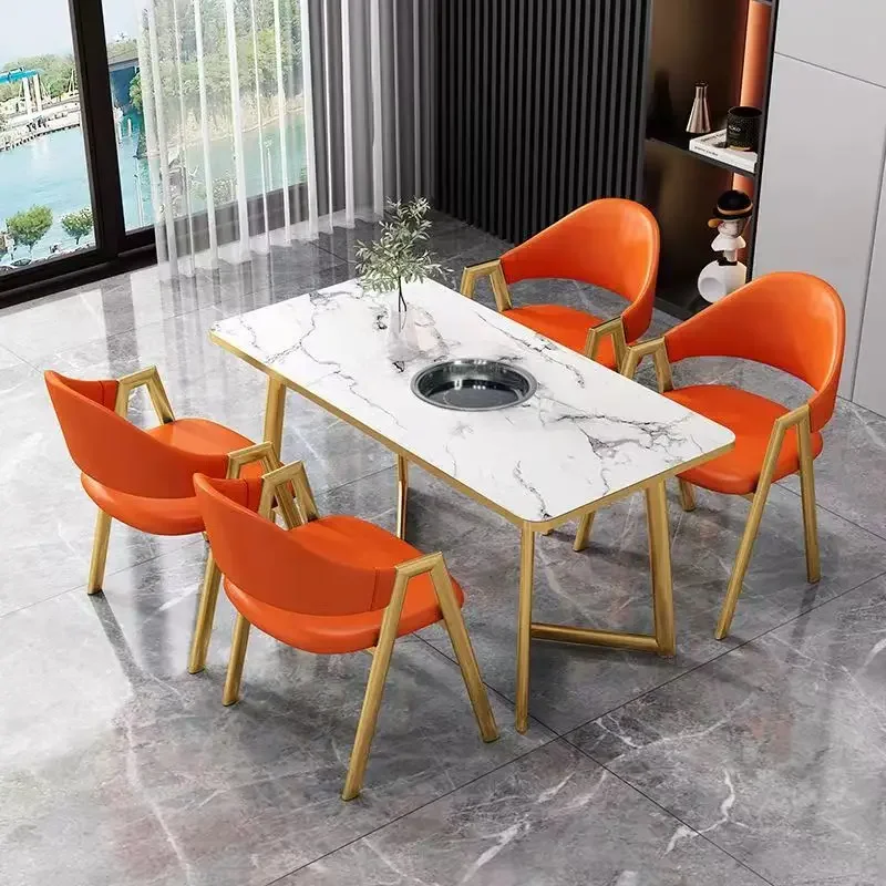 Barbecue string table and chair combination dining table and chair for commercial stone smoke-free restaurant