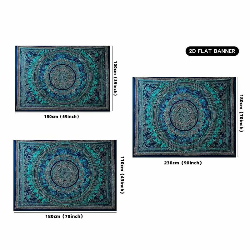 Decorative Bohemian Blue Teal Mandala Wall Tapestry Hanging Art Polyester Fabric Ethnic Floral Scrollwork Banner Home Decor Room