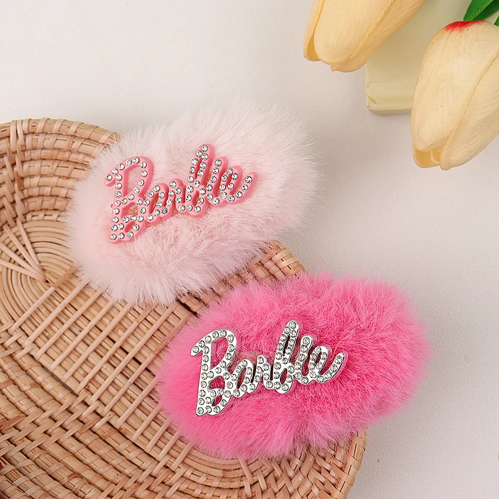 Barbie Hairpin Rose Pink Accessories Y2k Plush BB Clip Hot Girl Bangs Side Clip Seamless Broken Hairpin Hair Accessories Gift