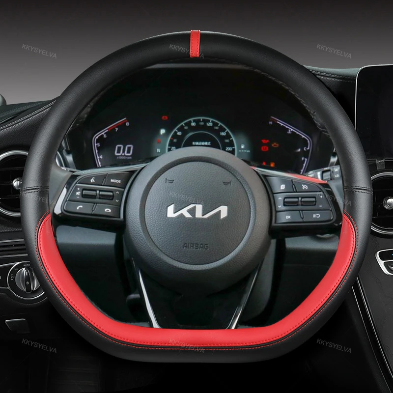 D Shape Car Steering Wheel Cover Leather For Kia KX5 Sportage 4 MK4 2017-2021 Stonic KX1 2017~2021 K3 K5 2022 Auto Accessories