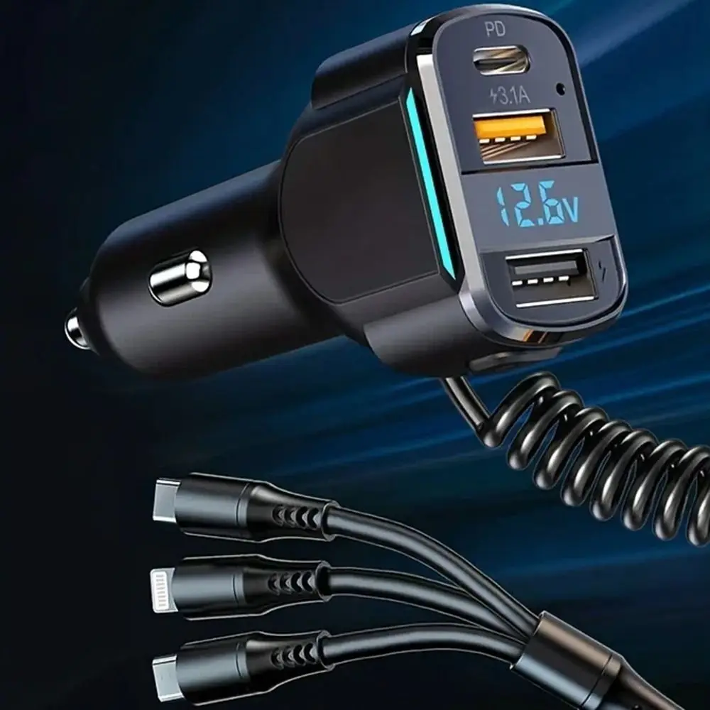 

Fast charging Mini USB Car Charger Multiple ports Compact 3-in-1 Car Charger 2 USB and 1 Type C Safe Charger Adapter Phone