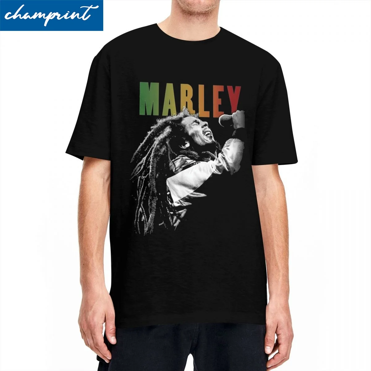 Bob Marley Reggae T-Shirt Men's Cotton Tops Printed Rasta Music Crewneck Short Sleeve