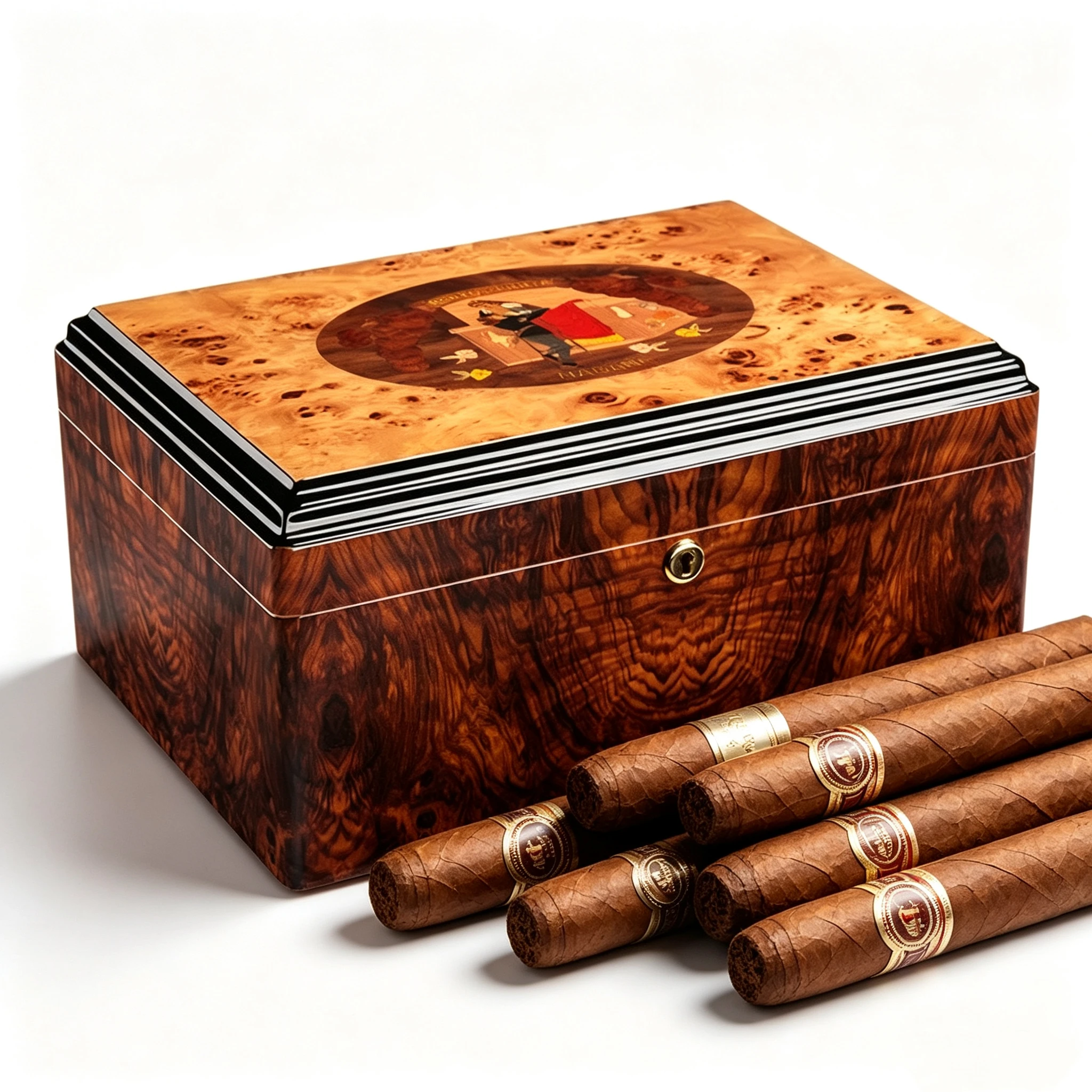 Large Capacity Cigar Box With Ebony Pattern And Fragrant Cedar Wood, Built-In Thermometer, Hygrometer, And Men's Gift.