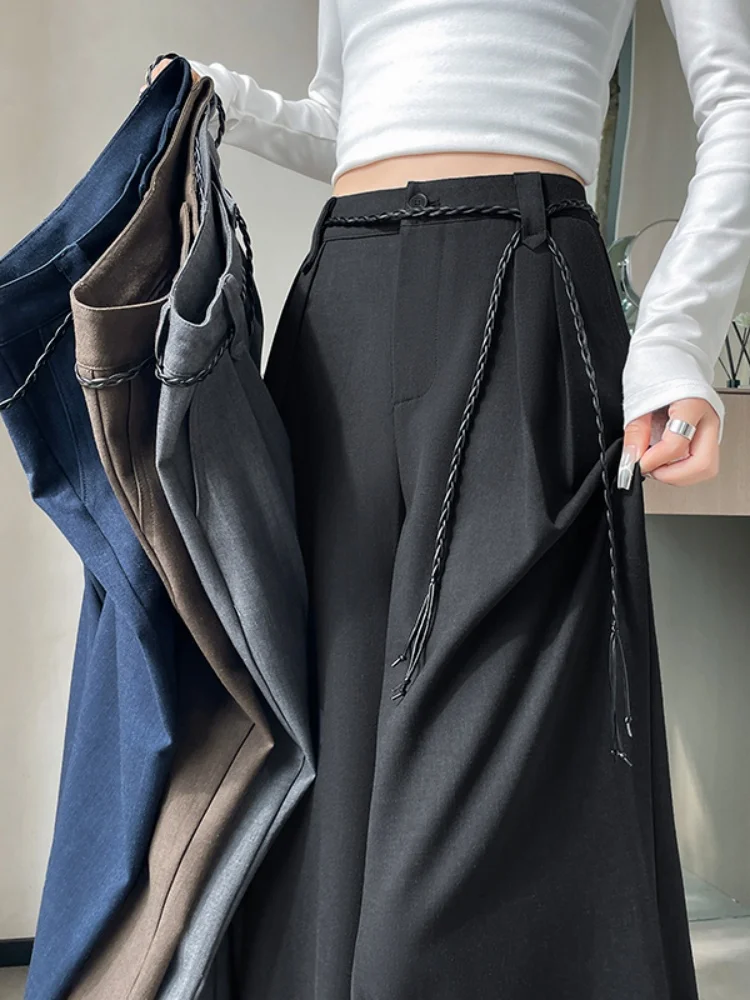 Black Suit Wide Leg Pants Women's High Waist Loose Drape Straight Leg Trousers Trendy Commute Style Korean Fashion