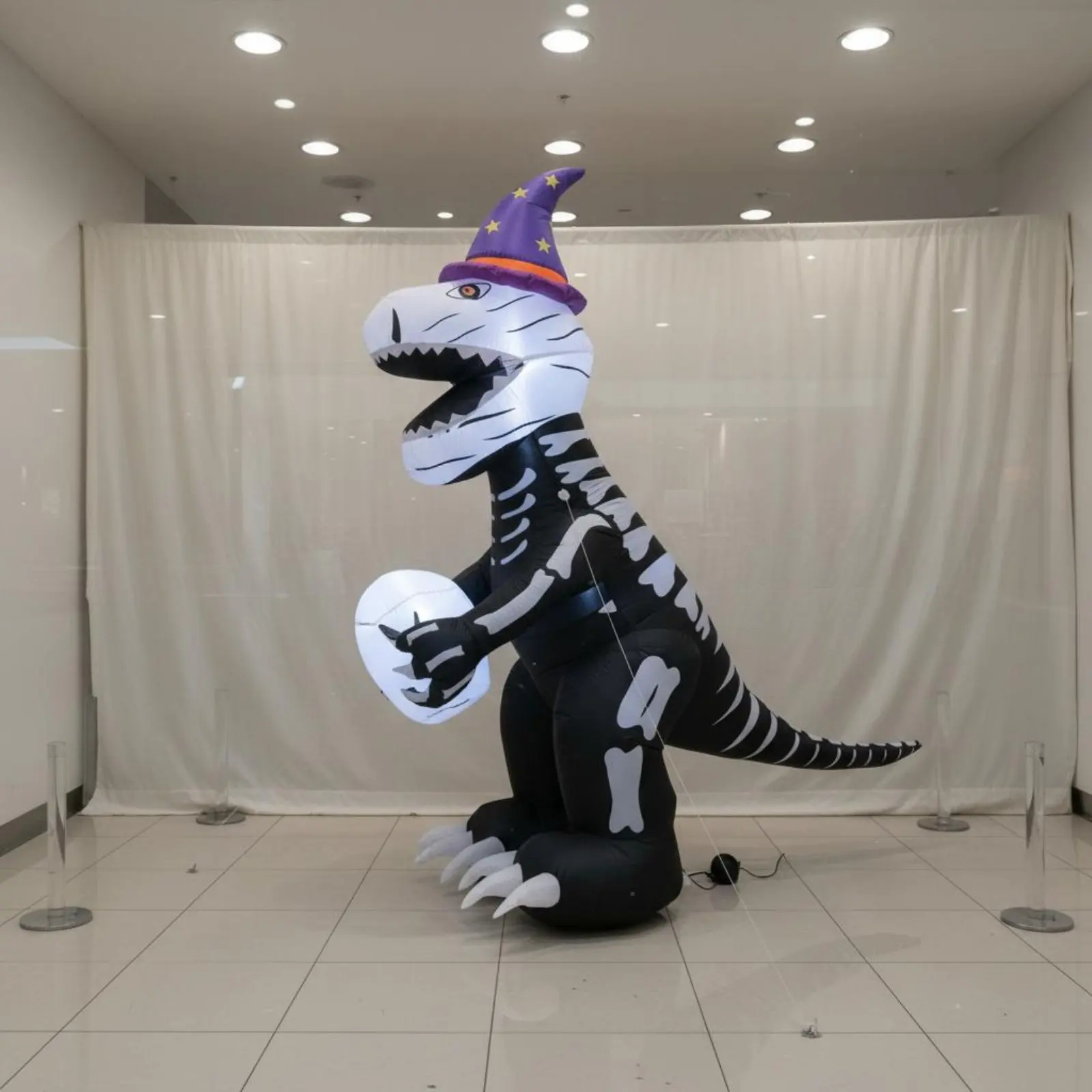 Halloween Inflatable Self-Inflating Lighted Halloween Dino Skeleton Dinosaur Inflatable Long-Lasting Material Holiday Decoration