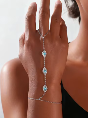 Skyrim Turquoise Clear Zircon Evil Eye Charm Finger Bracelets Women's Stainless Steel Bracelet Amulet Jewelry Christmas Gifts