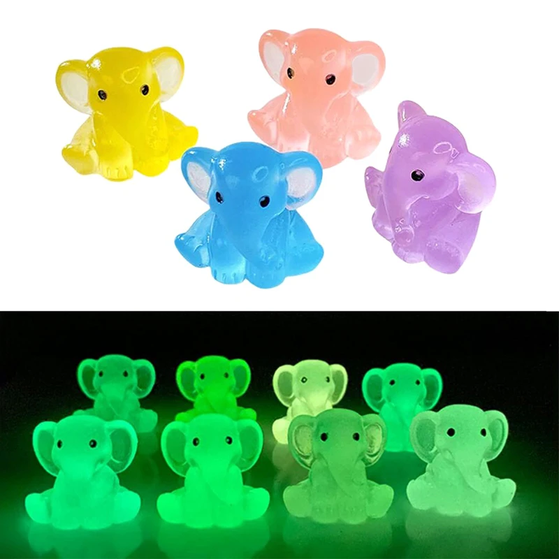 1PC DIY Cute Figurines Desk Decoration Luminous Miniatures Resin Sitting Elephant Glow At Night Fairy Garden Accessories