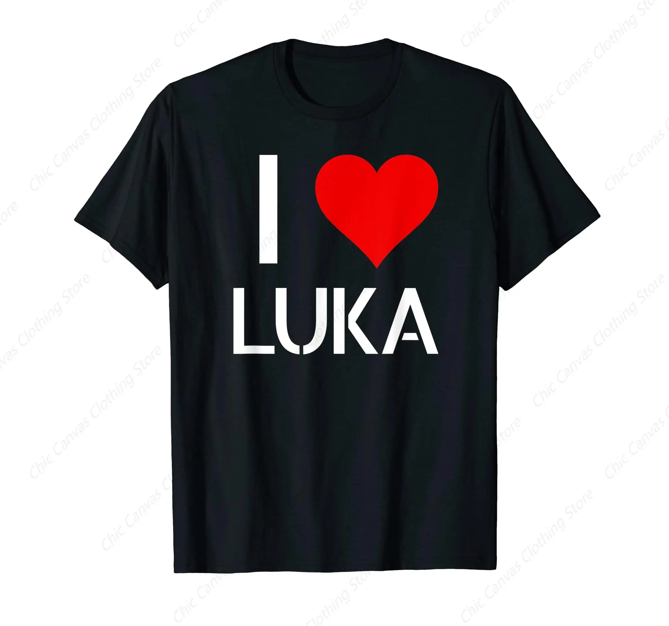 

I Like Luka Heart Printed Pattern T-Shirt Loose And Comfortable Casual Shirt Pure Cotton Black Fun Short Sleeved Shirt