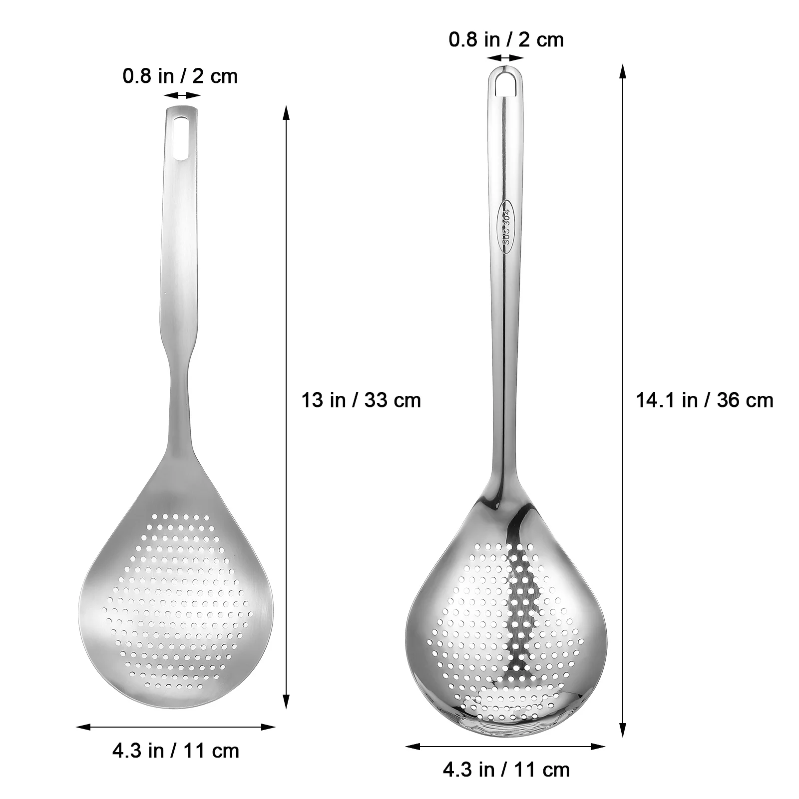 

2pcs Stainless Steel Skimmer Spoons Large Colander Ladle Heat Resistant Straining Spoon For Pasta Draining Frying Cooking