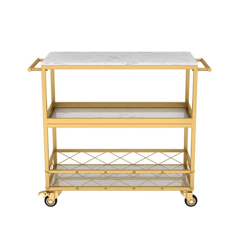 

Iron marble dining car Golden family kitchen dining room trolley, shelving mobile wine