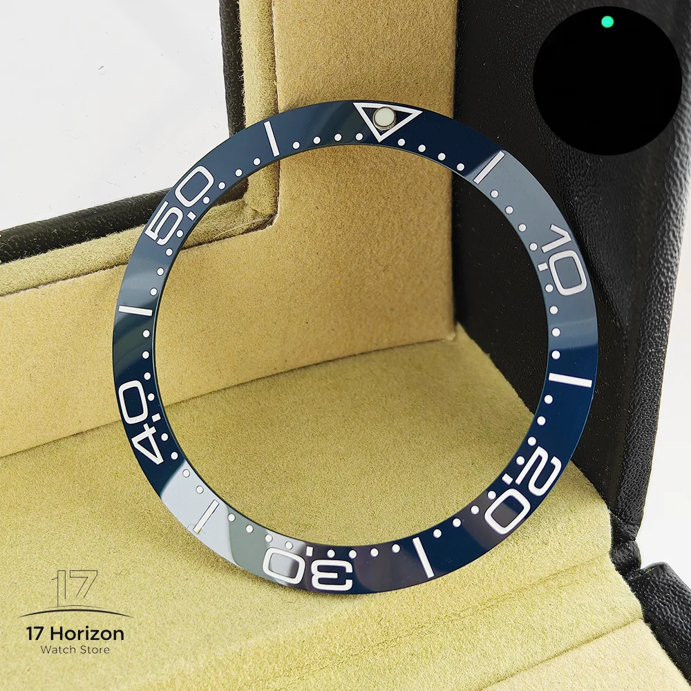 38 mm x 30,7 mm schräger Keramik-Lünetteneinsatz, geeignet für 40 mm Herren-Sea Master-Uhrenring-Zubehör, ersetzt voll leuchtende Lünetten