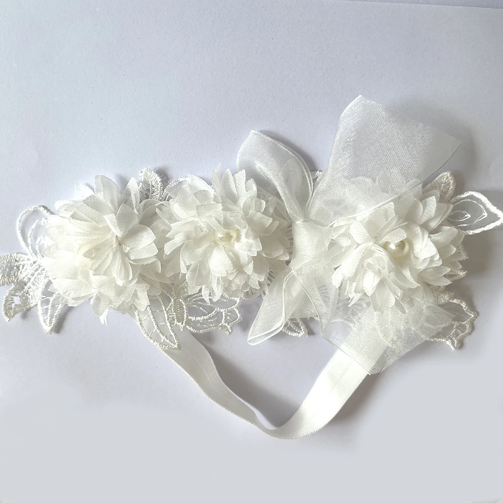 Weiße Spitze Chiffon Blumen Stirnband Baby Mädchen Blumen Turban Prinzessin Mesh Floral Perle Neugeborenen Haar Blume Photoprop Kopfbedeckung – Detail 17