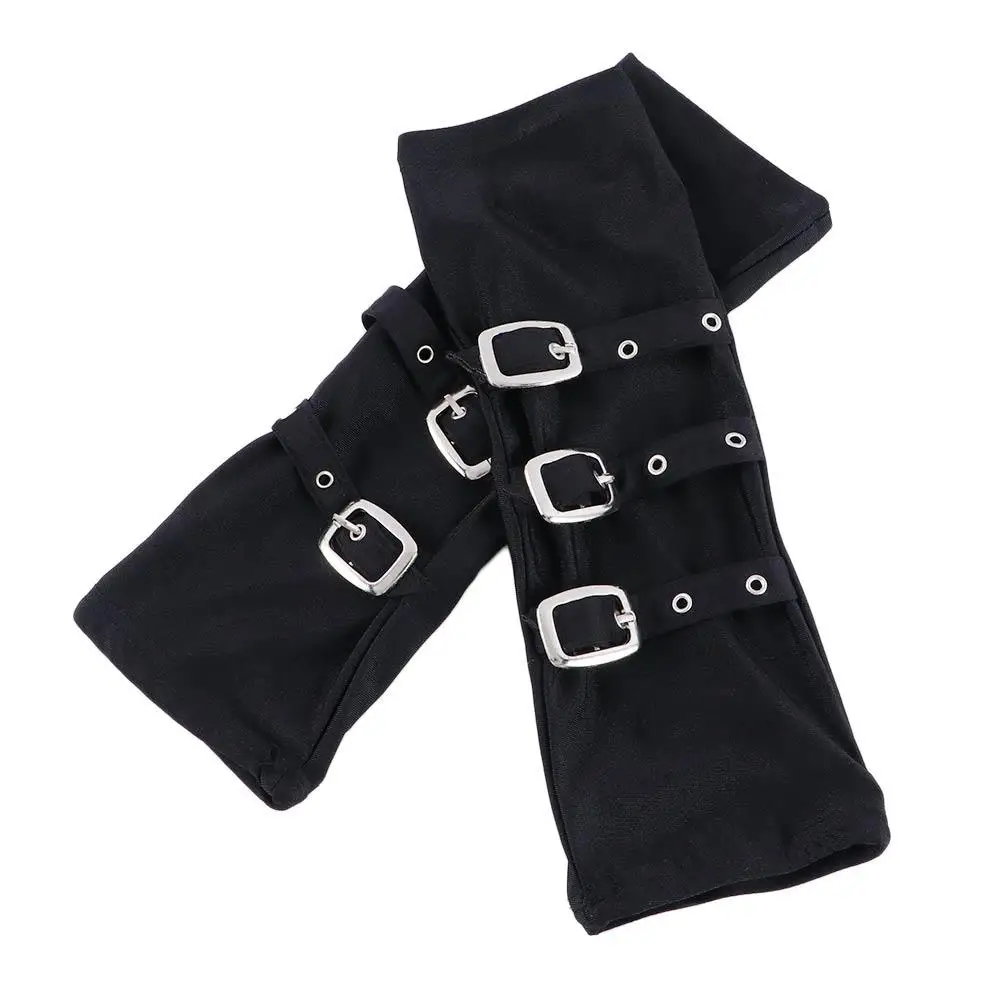 

Korean Cool Unique Outdoors Milk Silk Cosplay Streetwear Hip hop Arm Cover Belt Rivet Punk Wristband Half-finger Gloves