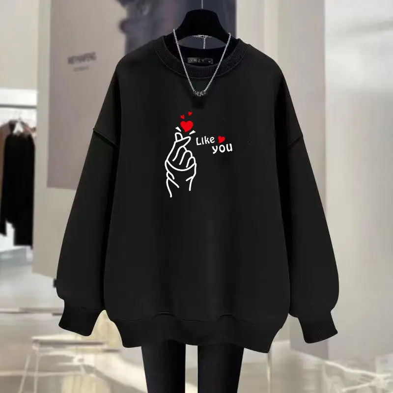 Autumn Winter Vintage Loose Casual Long Sleeve Hoodies Women Chic Letter Printed Pullovers Fashion O-neck Cotton Sweatshirt