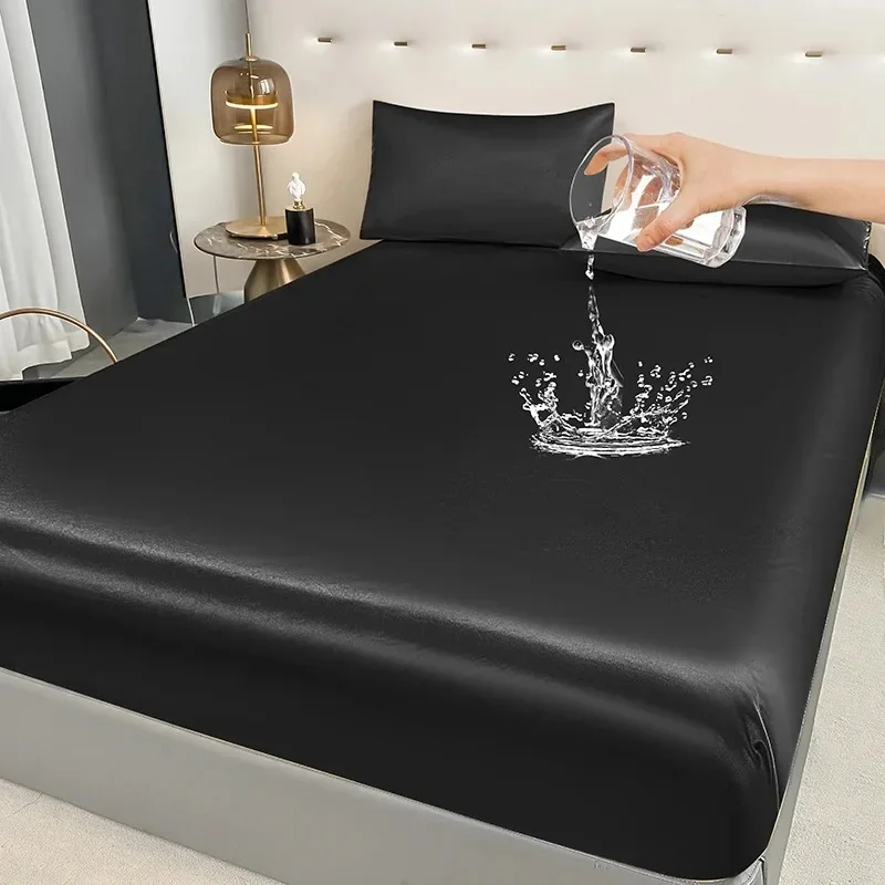 

Luxury Satin Fitted Sheet High-End Solid Color Mattress Cover With Elastic Band Bed Sheet Protector Home Furnishing decoration