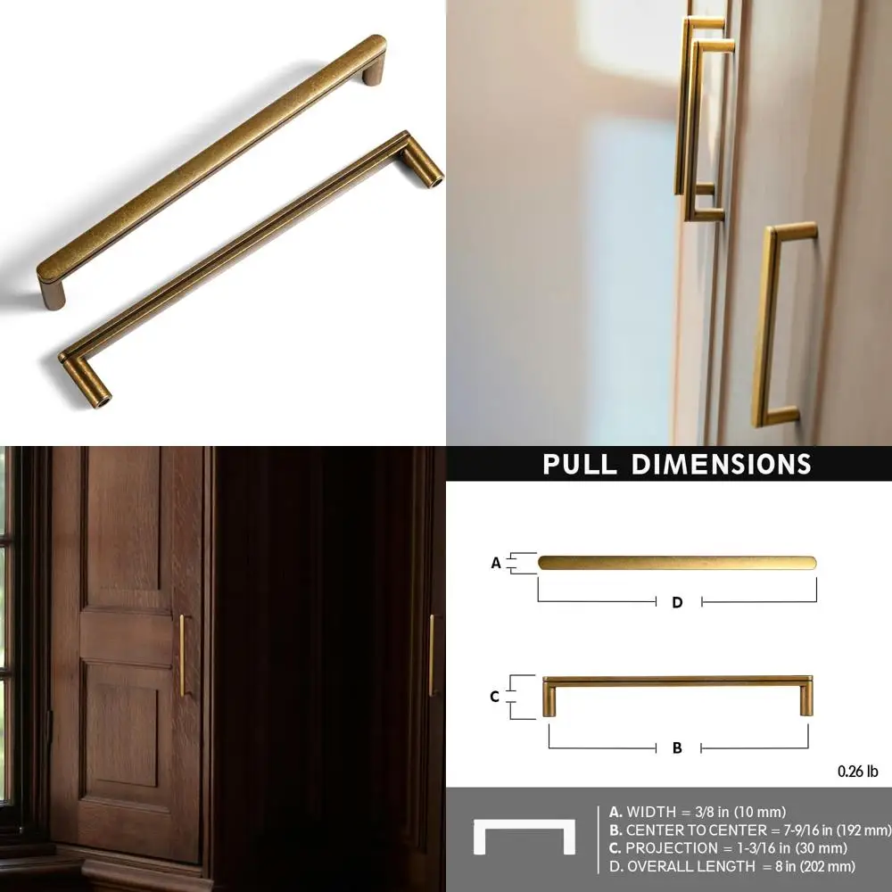 

Набор из 6 антикварных латунных ручек для шкафа, 7 9/16 от центри до центра, элегантные минималистичные винтажные ручки для современного и классического стиля