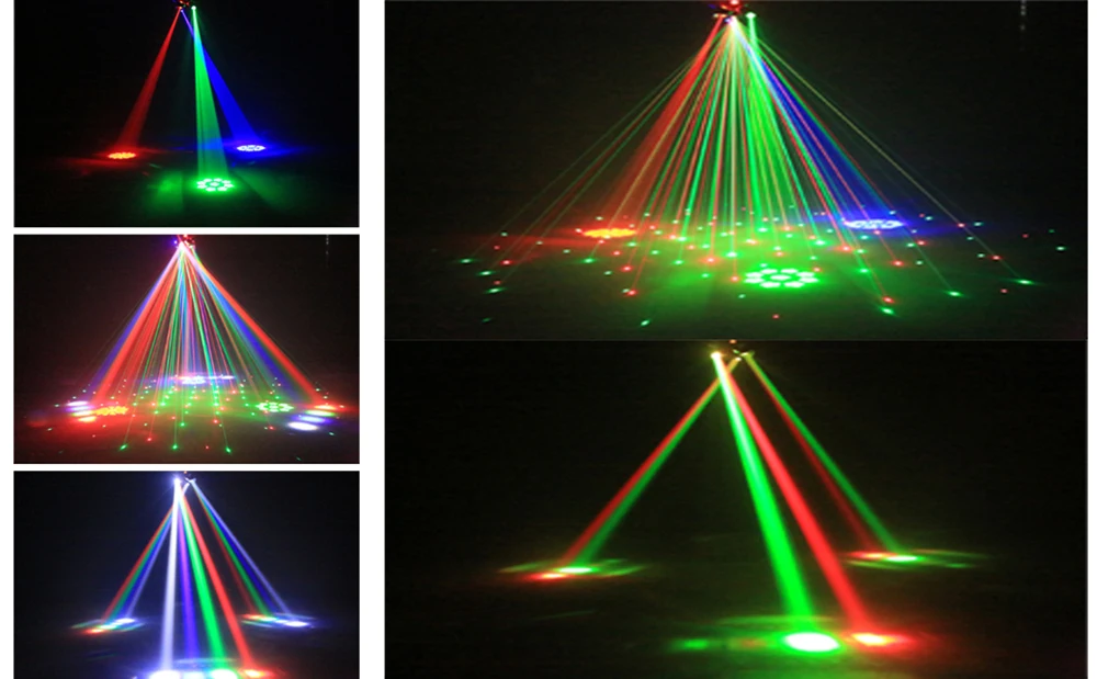 Sechsarmiger Rotierender Disco-Laser mit LED-Mustern, Bühnenbeleuchtung mit Fernbedienung und DMX512 für Hochzeiten und Festivals – Detail 7