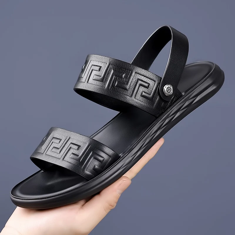 

2024 Hollow Out Men Casual Summer Shoes Leather All-match Beach Sandals Male Cool Casual Slippers Men Comfortable Slip on Shoe