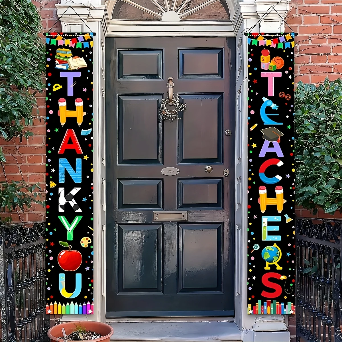 2Pcs Thank You Teacher Door Signs, 12x70.8in Porch Banners for Teacher Appreciation Week Classroom Decor, No Power Needed