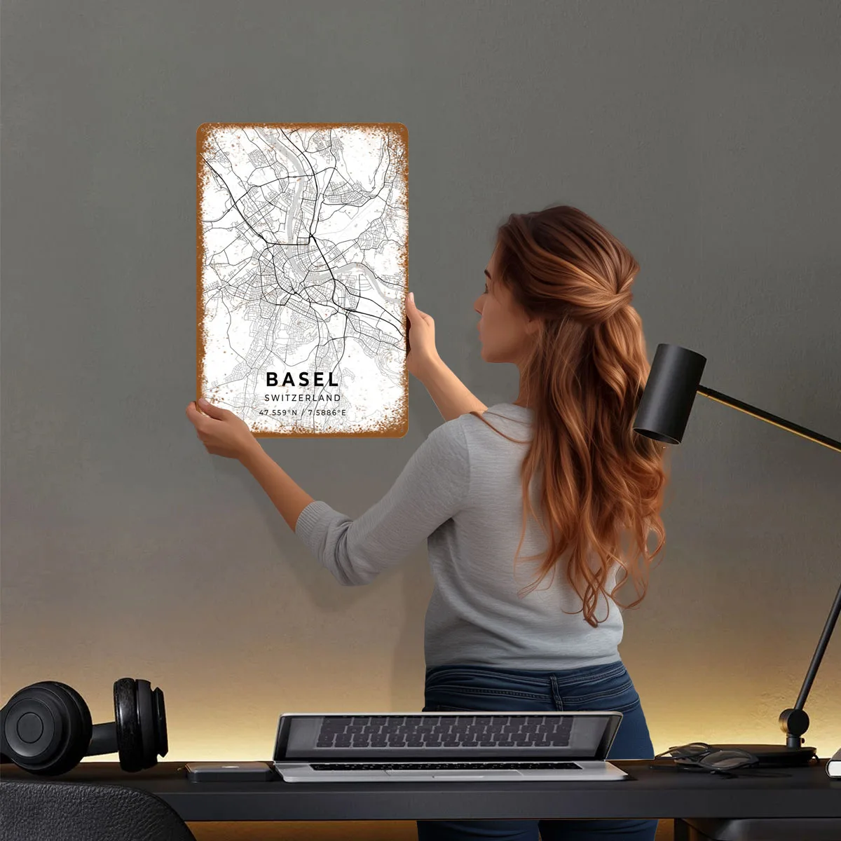 Basel Switzerland Metal Signs Map Poster Garden Decorations for Gardens Custom Tinplate Sign for Wall Art Decoration Gaming Deko