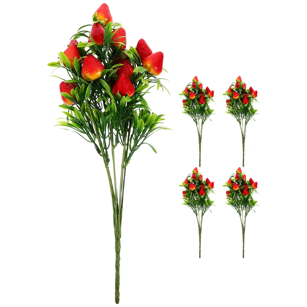 5 Pcs Simulated Strawberry Party Decorations Fake Branches Artificial Decorate Stems Vase Filling Decors Pvc Fruit DIY