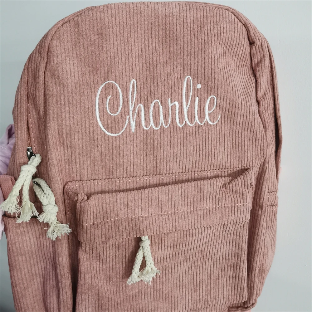 Personalized Embroidery Name Corduroy Backpack Customization Your Name Big Book Bag Unique Perfect Gift for Young Children